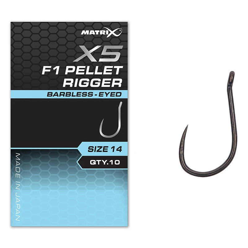 Matrix X5 F1 Pellet Rigger Barbless Eyed Hooks